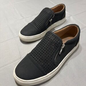 DV Dolce Vita Anday Sneakers Womens 7 Black Good Perforated Zip Slip On Shoes